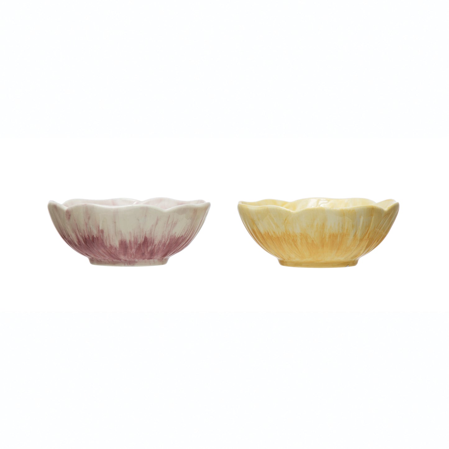 Hand-Painted Embossed Stoneware Flower Bowl