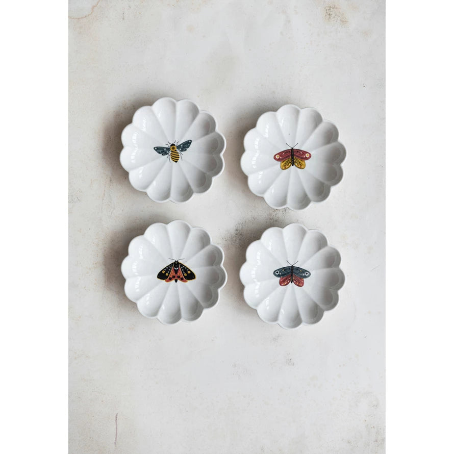 Stoneware Fluted Dish w/ Insects