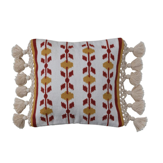 Hand-Woven Pillow w/ Embroidery and Tassels