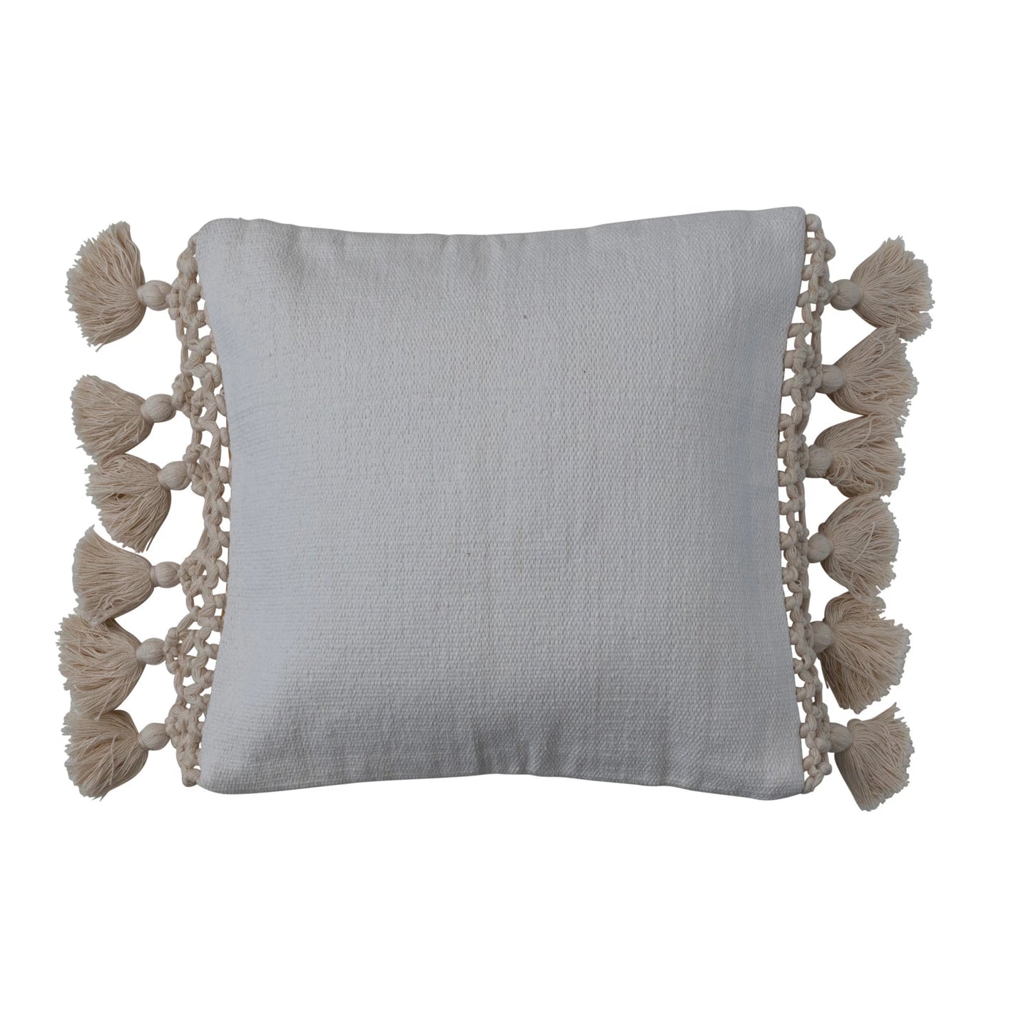 Hand-Woven Cotton & Wool Pillow w/ Embroidery, Crochet & Tassels