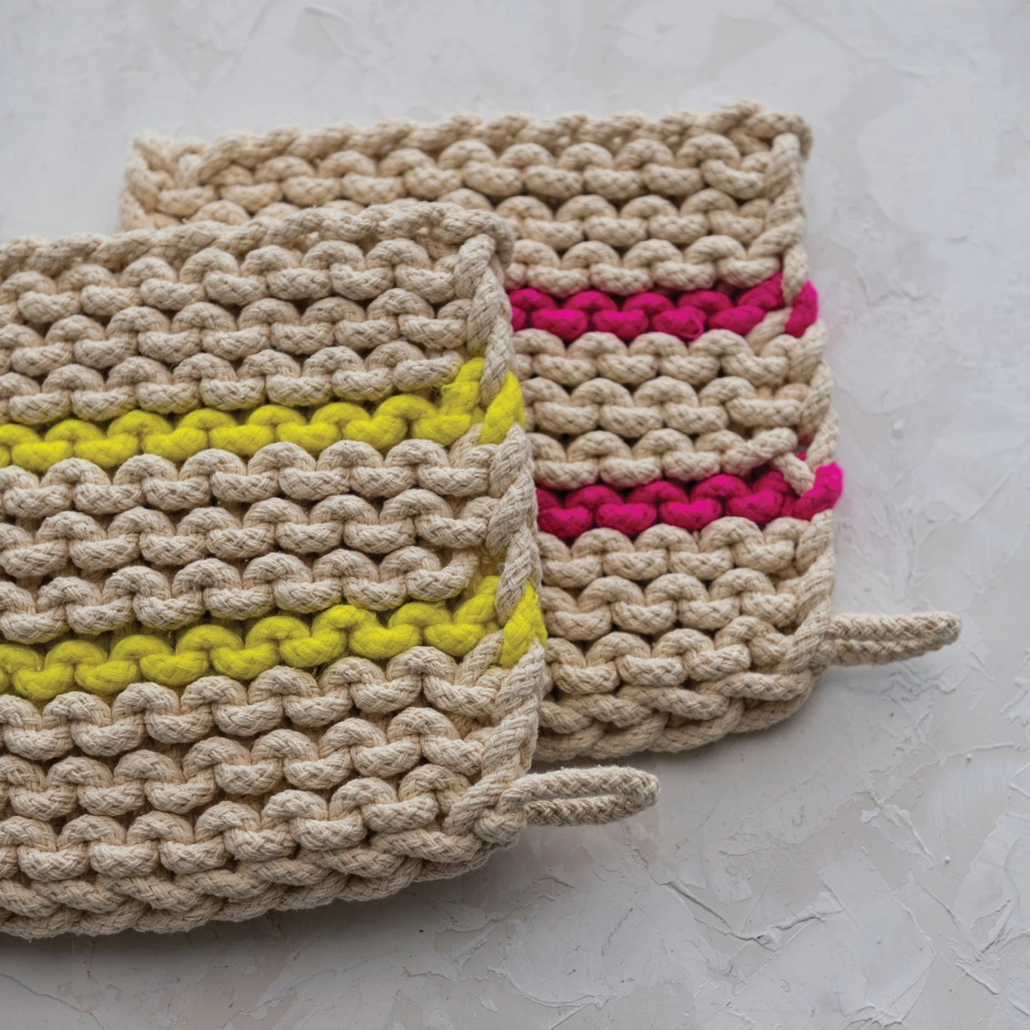 Crocheted Pot Holder w/ Neon Stripes
