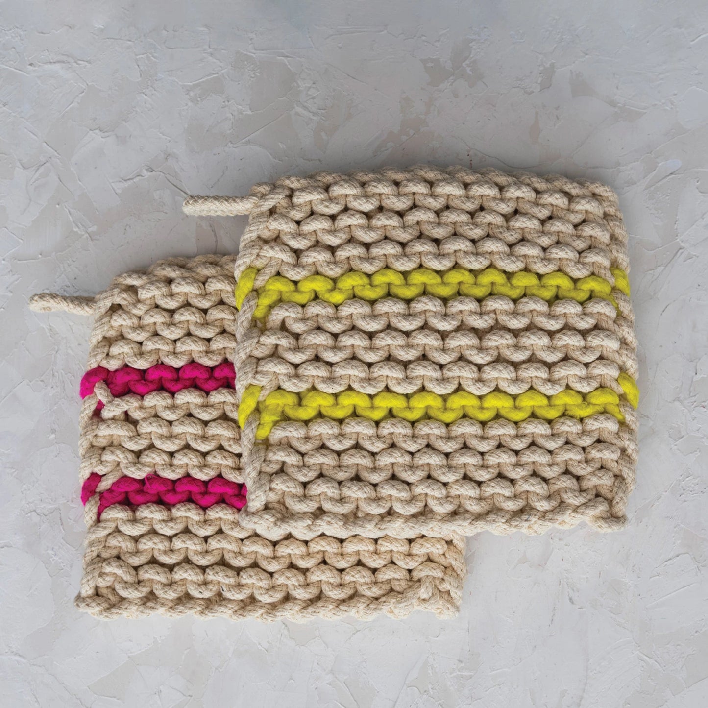 Crocheted Pot Holder w/ Neon Stripes