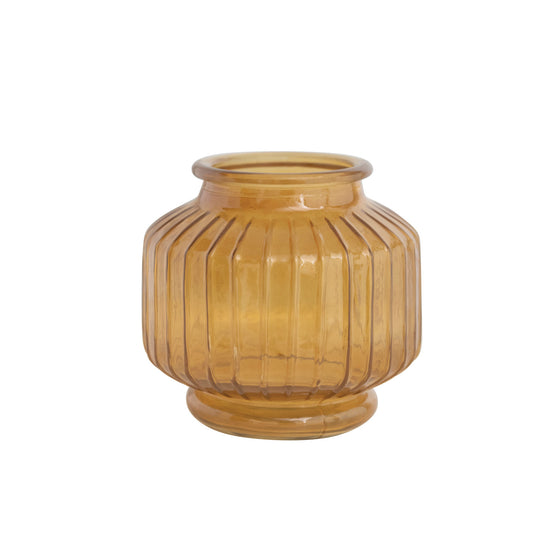 Vase Pleated Glass, Amber Color