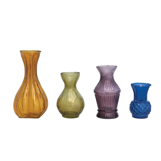 Debossed Glass Vases, Jewel Tones
