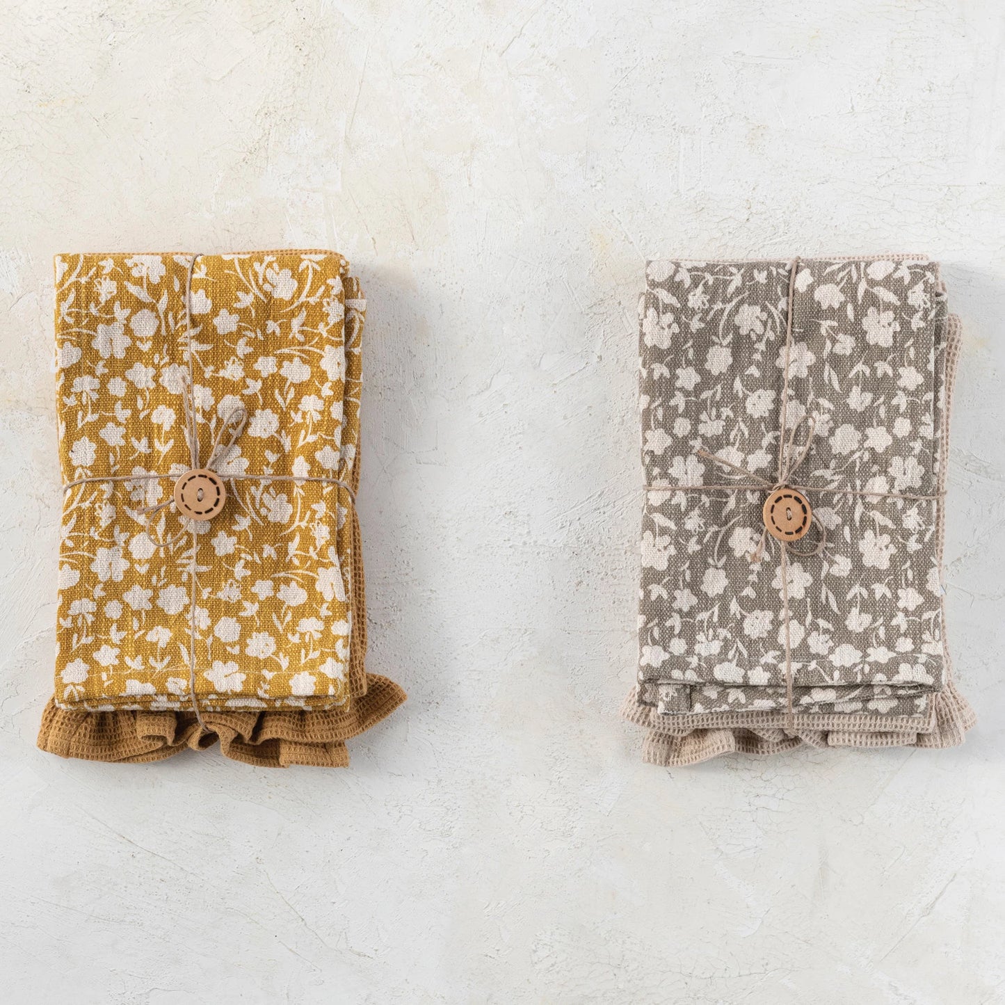 Cotton Slub Printed & Cotton Waffle Tea Towels set/2