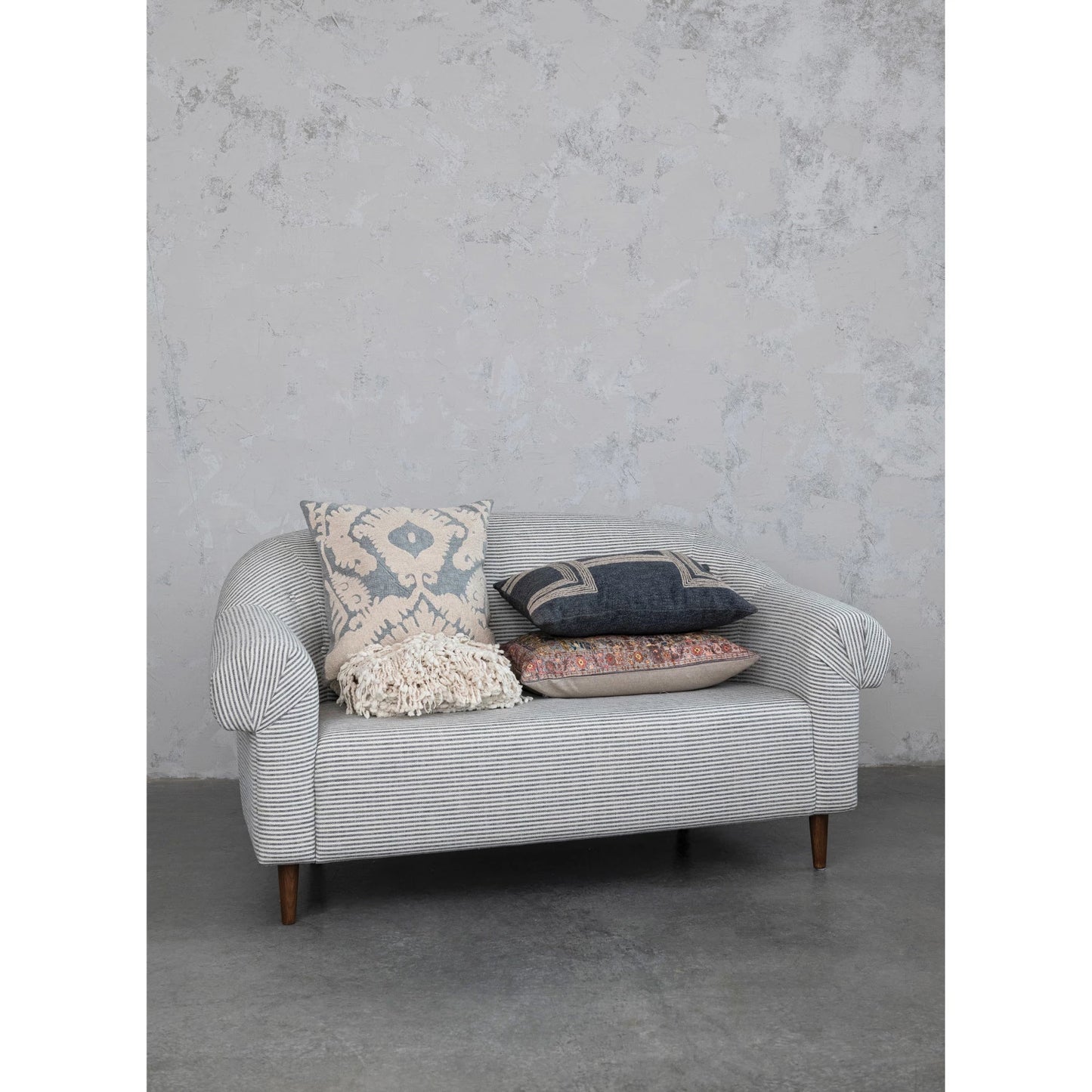 Cotton Printed Lumbar Pillow w/ Pattern & Chambray Back
