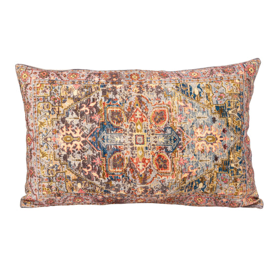 Cotton Printed Lumbar Pillow w/ Pattern & Chambray Back