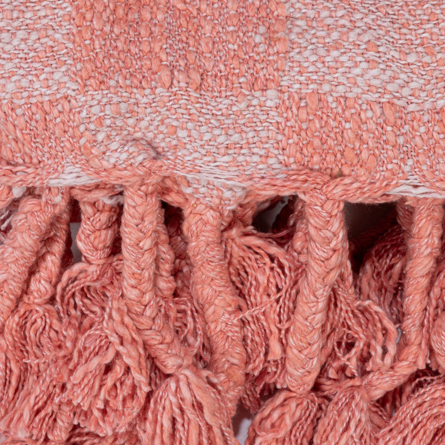 Woven Cotton Blend Throw w/ Geometric Pattern & Braided Fringe