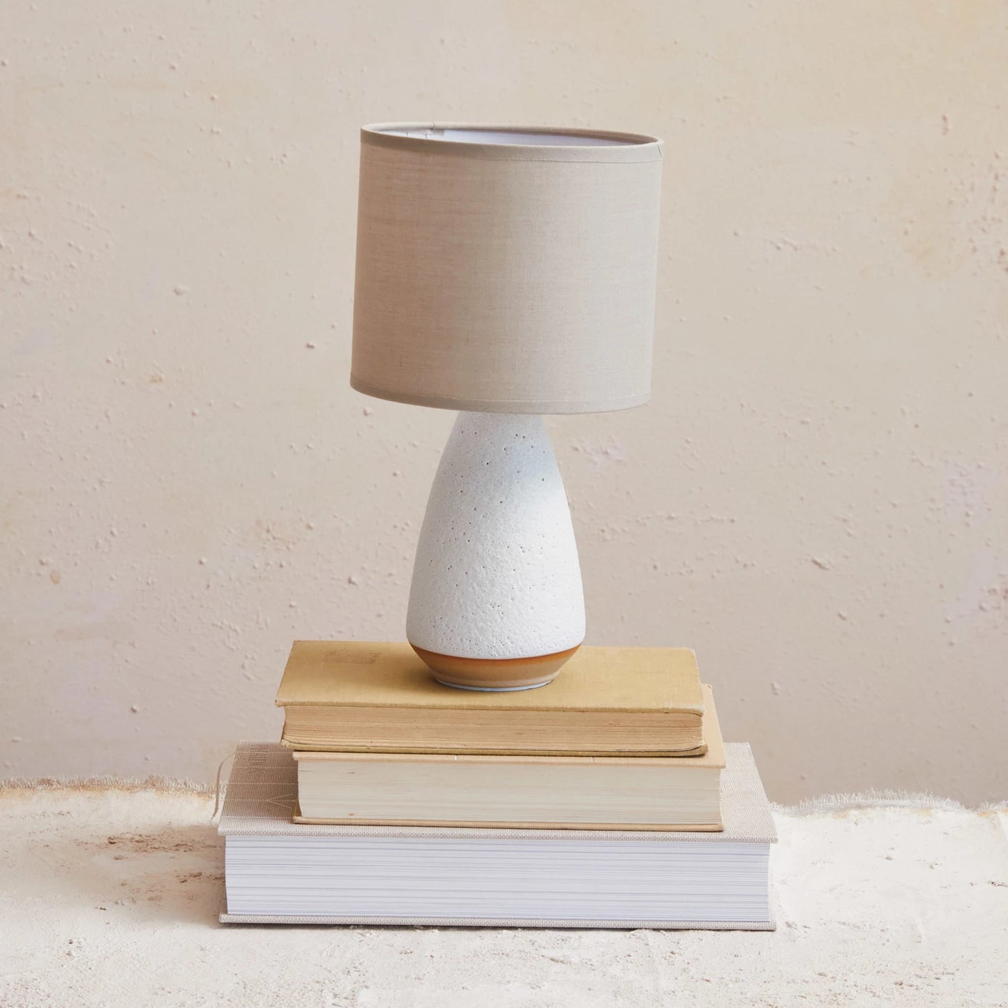 Lamp, Coarse Stoneware w/ Linen Shade