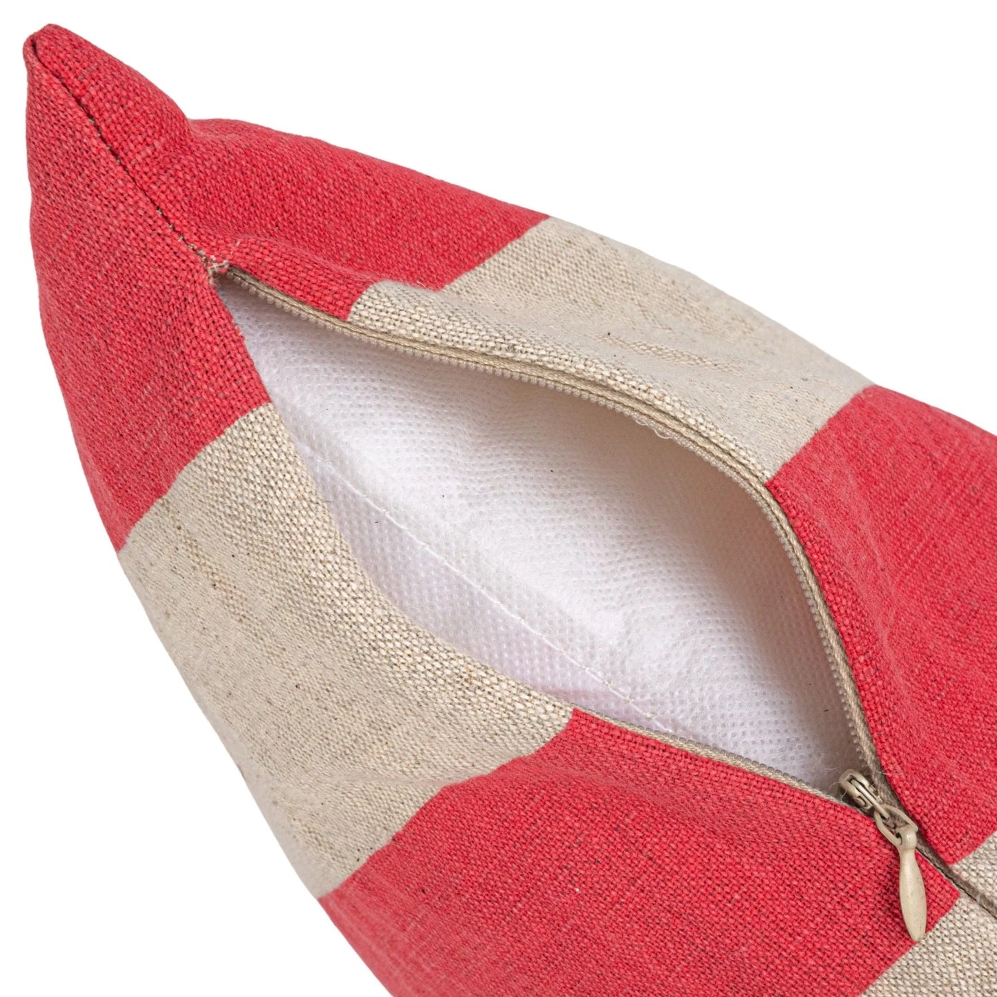 Pillow, Square Cotton & Linen Pillow w/ Stripes, Red