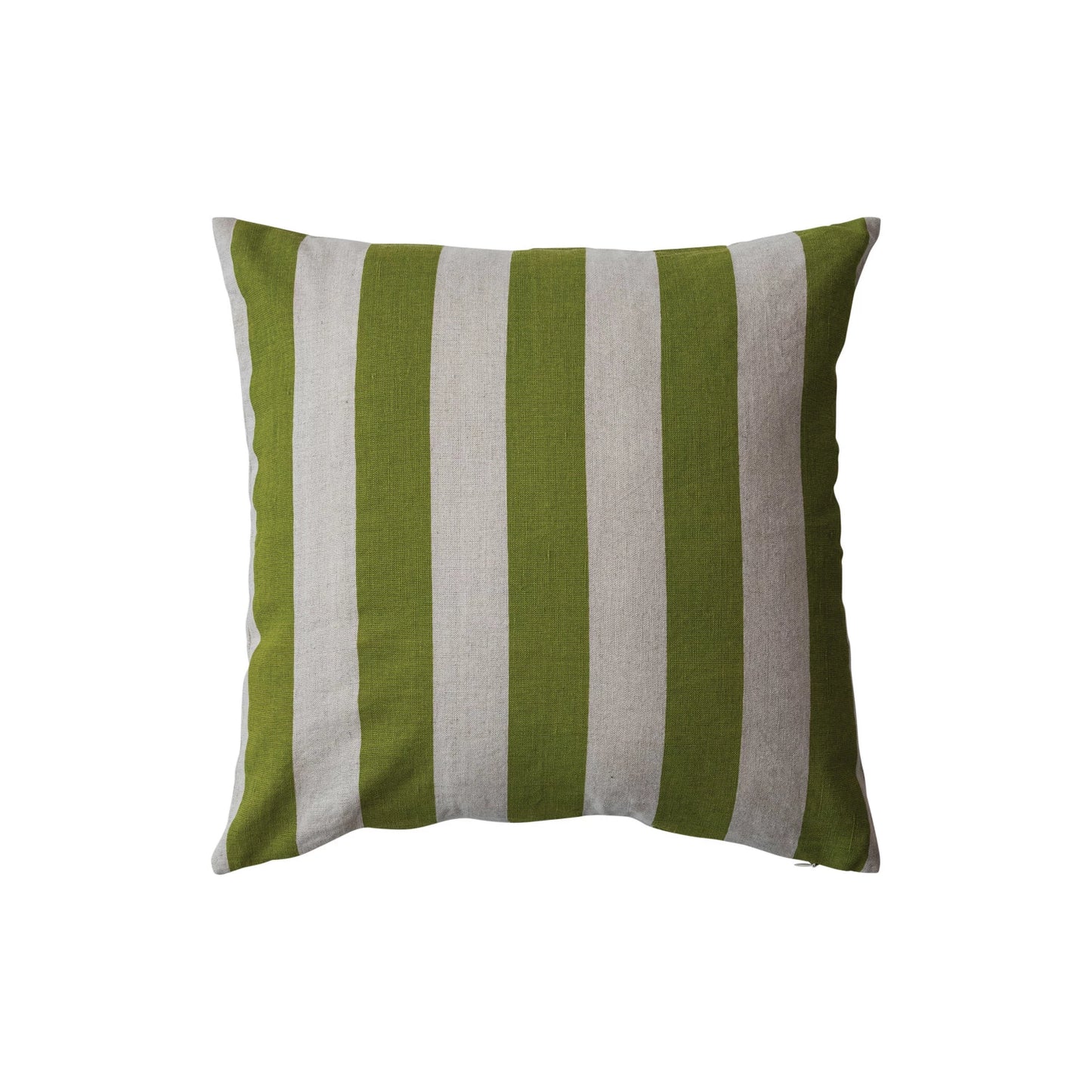 Pillow, Square Cotton & Linen Printed w/ Stripes, Green