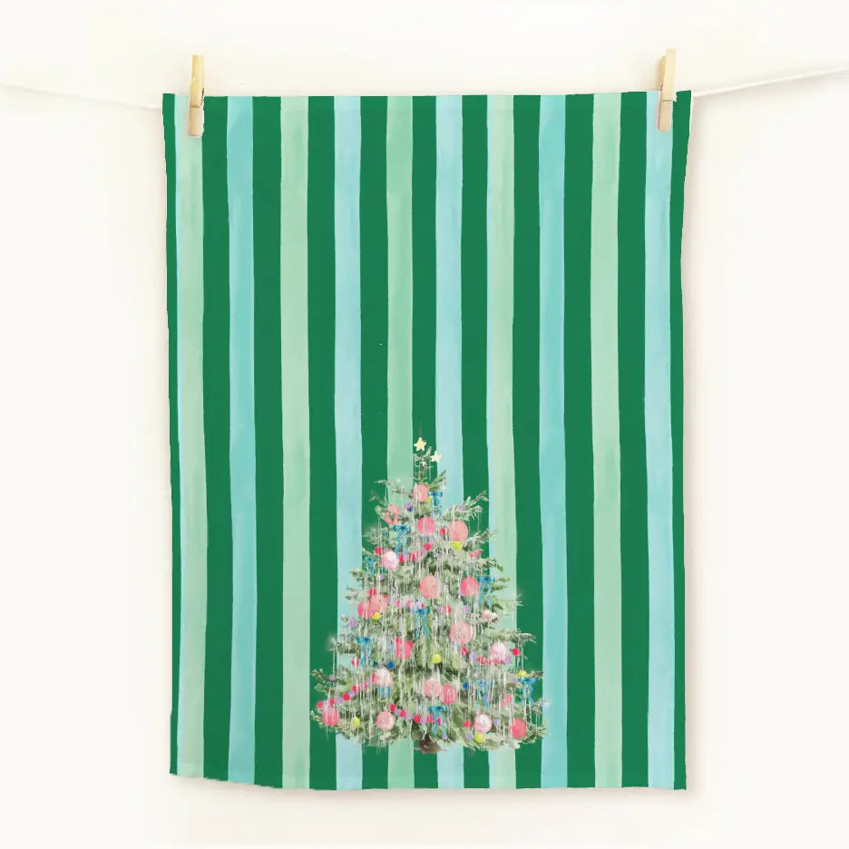 Holiday Tea Towel "Vintage Tinsel Christmas Tree"
