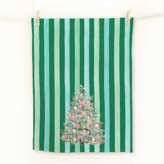 Holiday Tea Towel "Vintage Tinsel Christmas Tree"