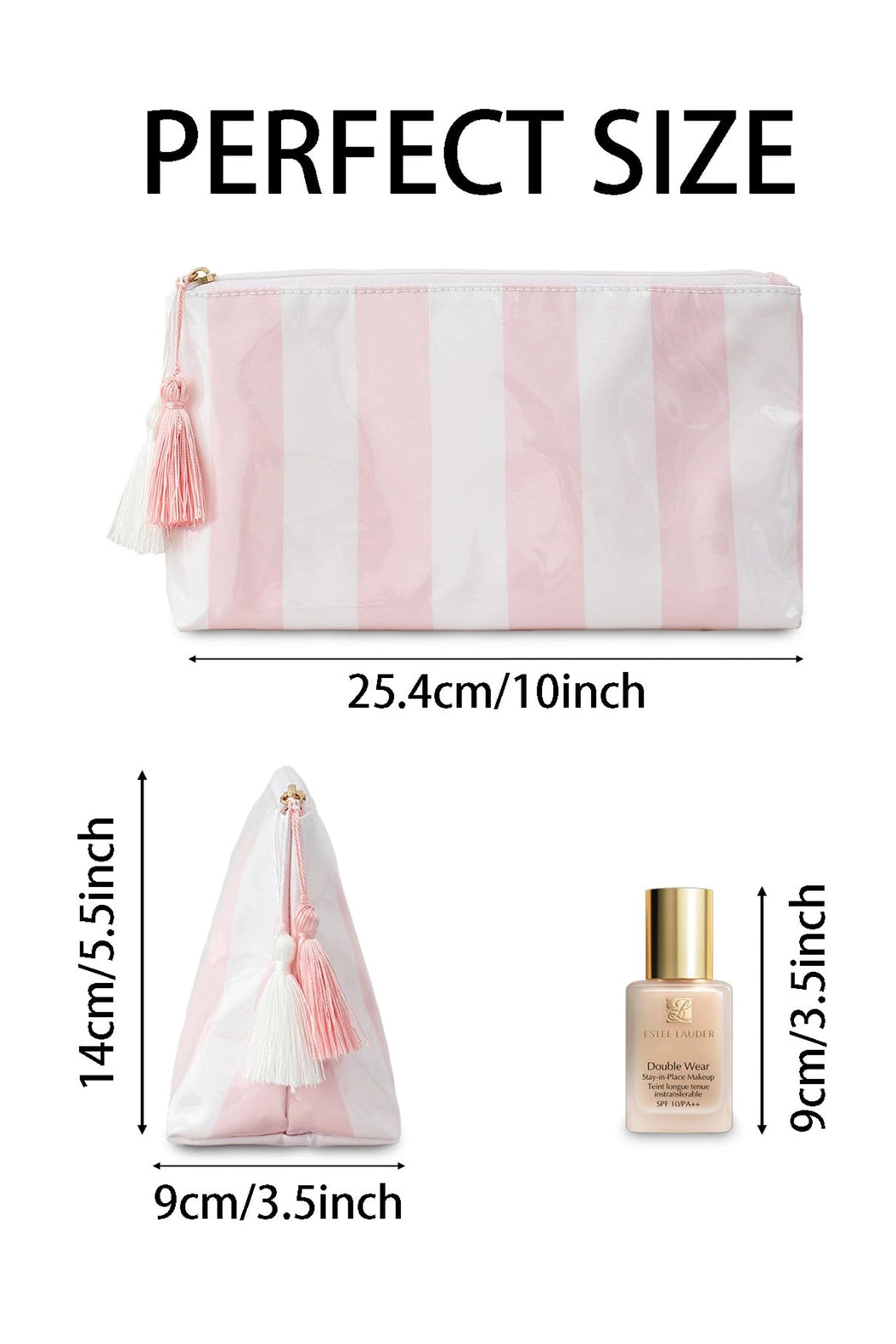 Makeup Bag, Striped Pink and White