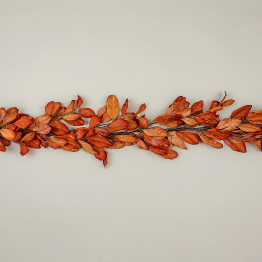 Dried Orange Magnolia Leaves Garland, 6'