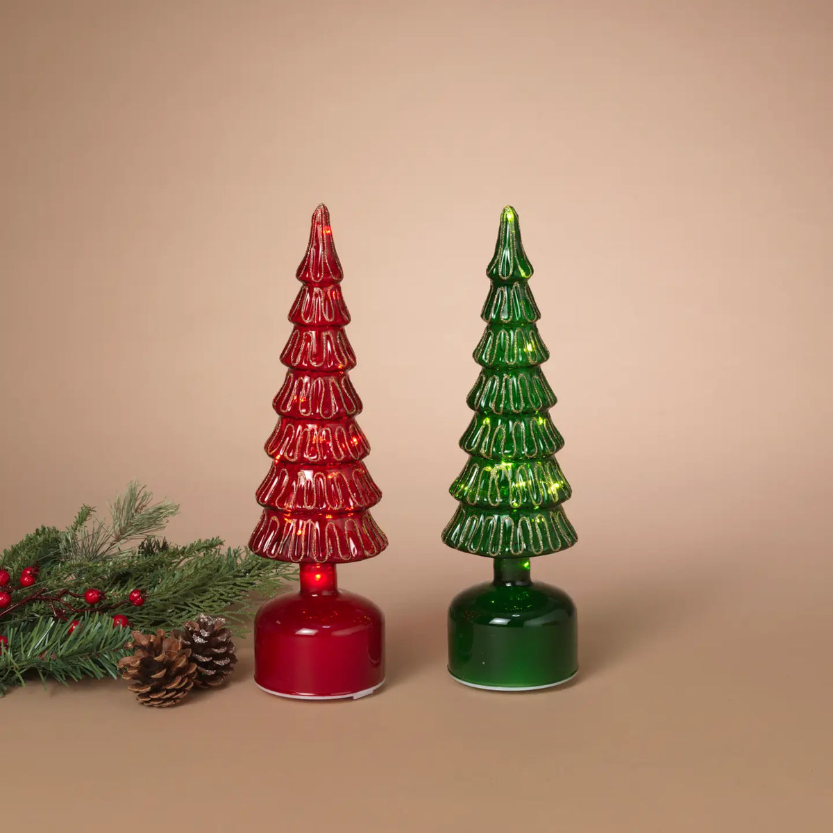 Lighted Rotating Glittered Glass Tree, Red and Green – RE KC