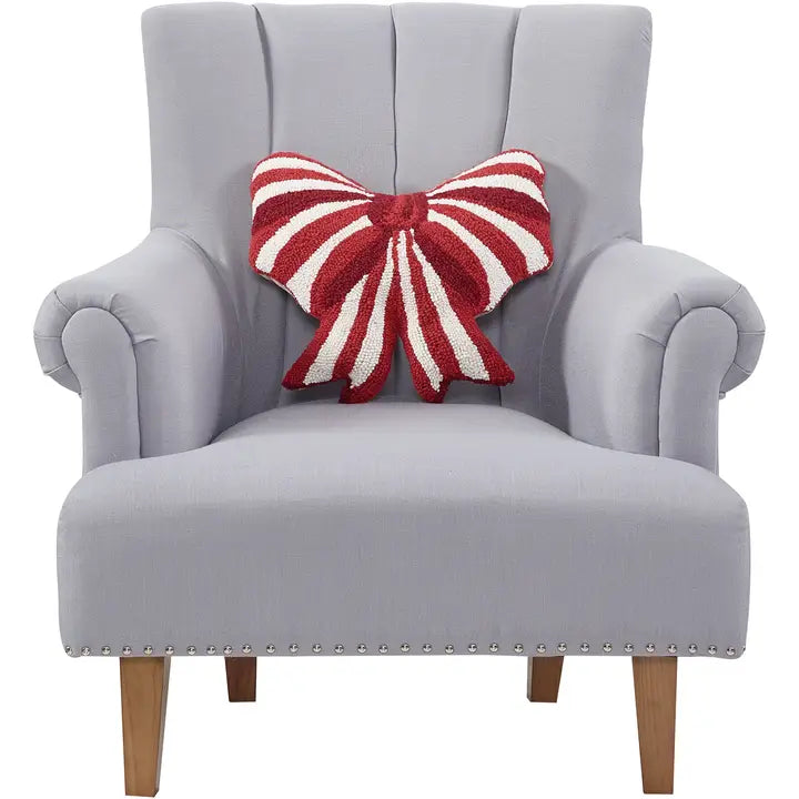 Holiday Pillow, Shaped Red & White Bow Hook