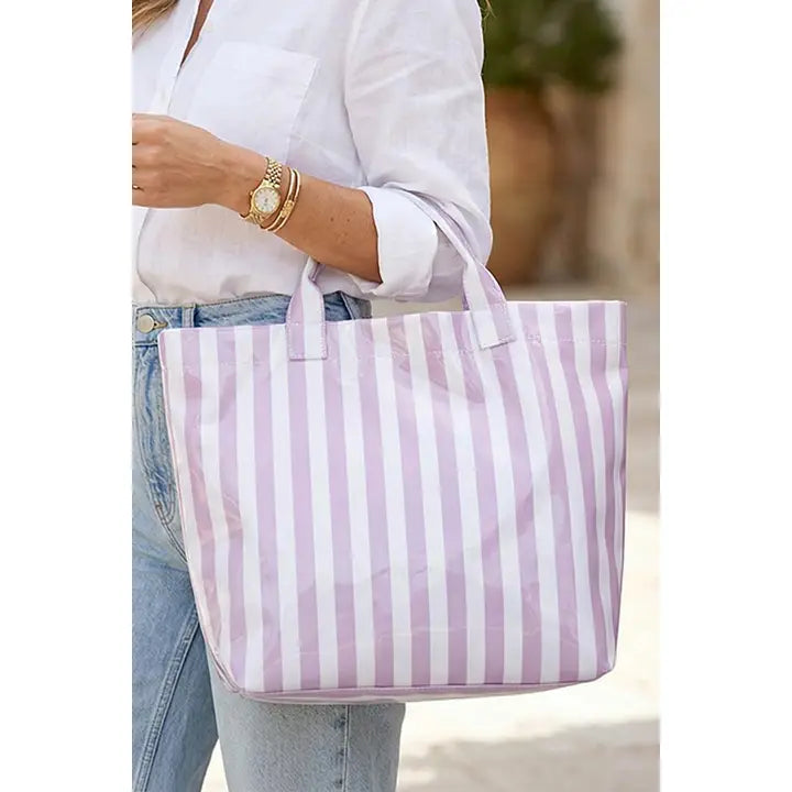 Striped Tote Bag, Purple & White