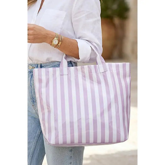 Striped Tote Bag, Purple & White
