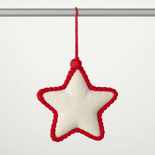 Pom Pom Star Ornament, Red and White