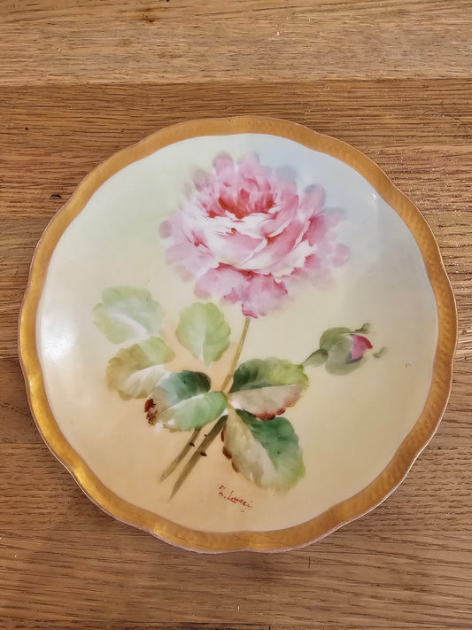 Vintage Plate, Richard Ginori Italian Hand Painted Rose Gold Rim