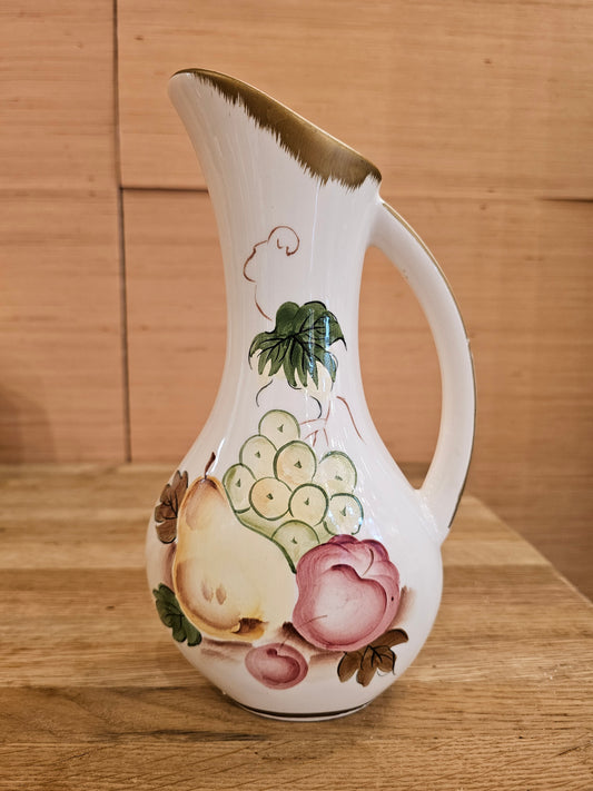 Vintage Hand Painted Pitcher, Fruits with Gold Edge