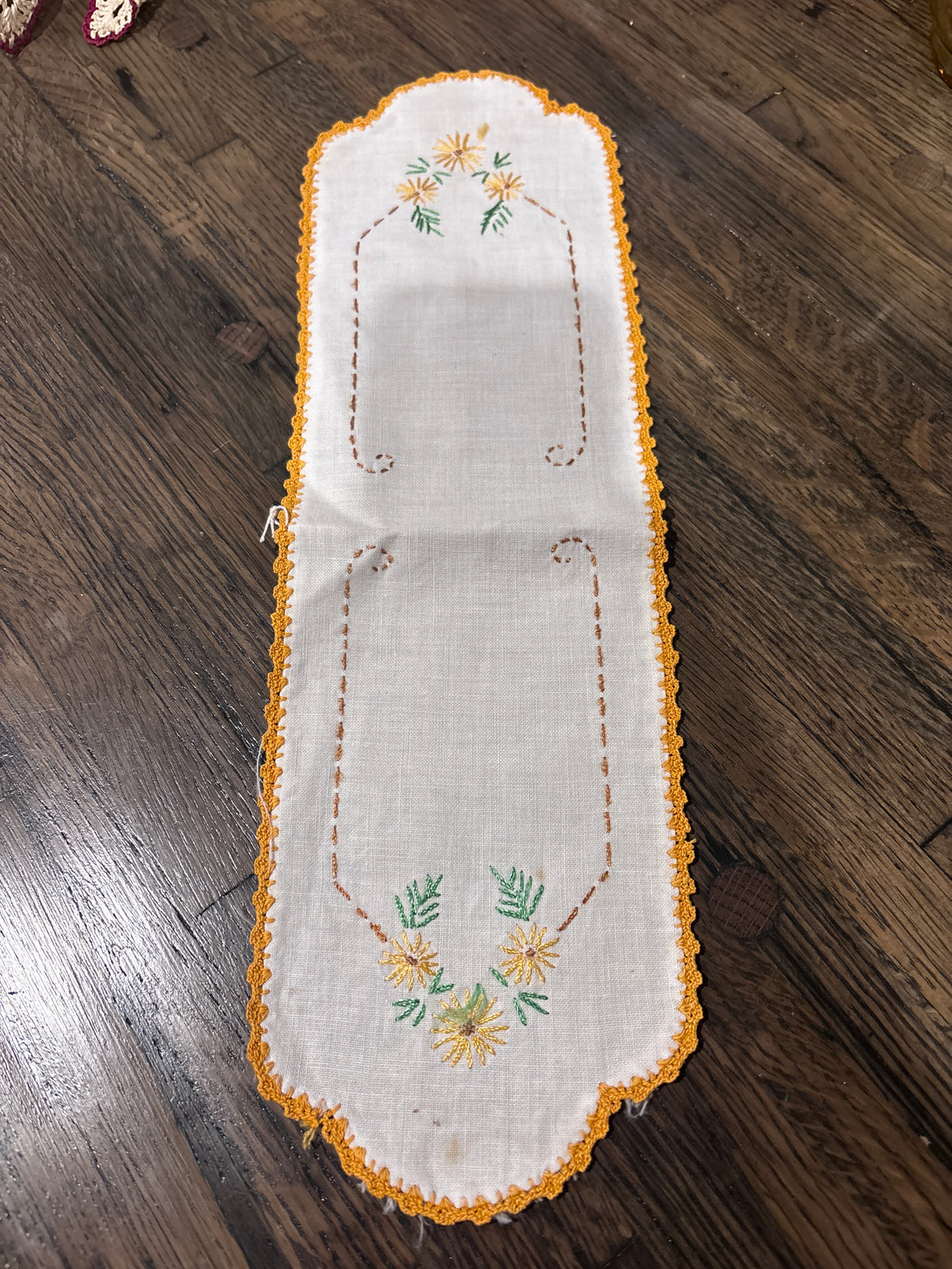 Vintage Runner, Embroidered Sunflowers with Yellow Edge