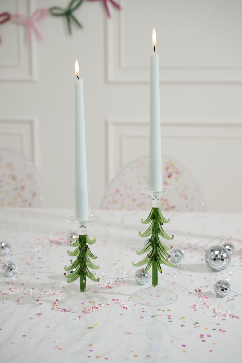 Glass Tree Candlestick Holders