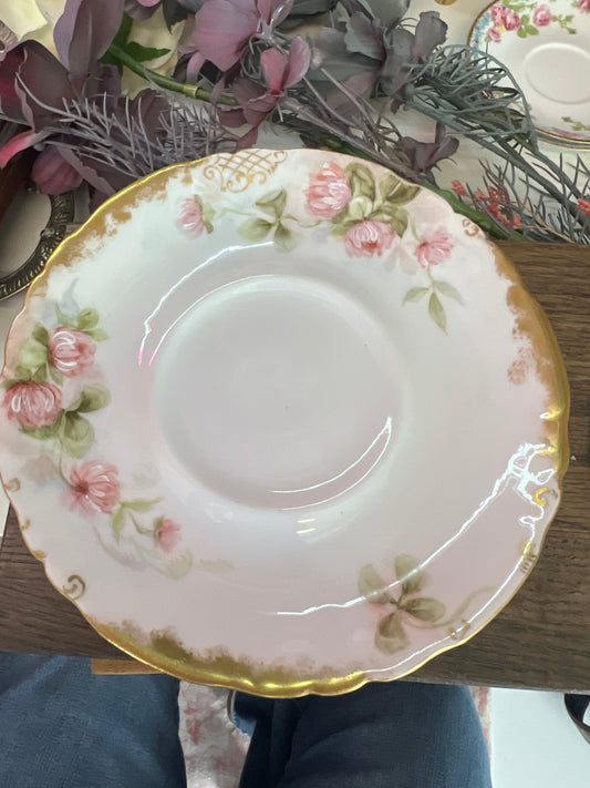 Vintage Tea Cup Saucer, Jean Pouyat, Flowers with Gold