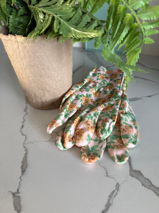 Gardening Gloves, Pink with Roses