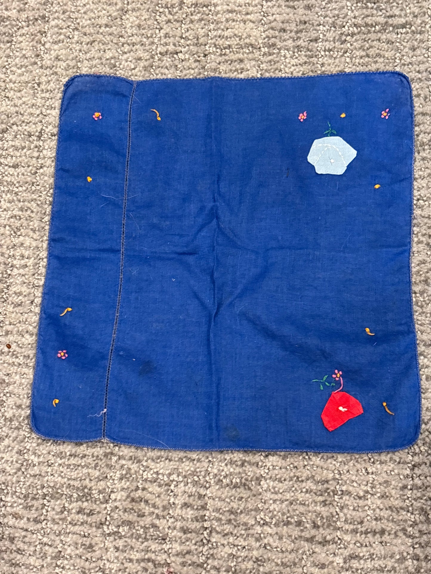 Blue Hanky with Red and Blue Flowers
