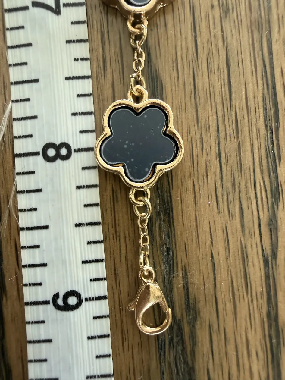 Black Flower on Gold Chain Adjustable Bracelet, 7"-9"