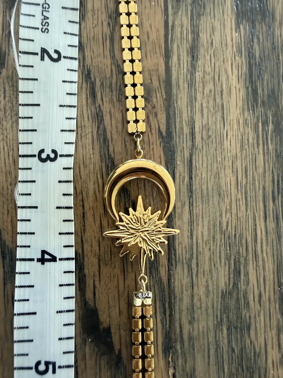 Moon and Sun Block Chain Adjustable Bracelet 7"-9"