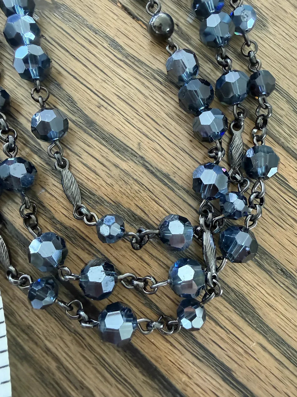 Lia Sophia Steel Blue Beaded Layered Chains Necklace, 18"-20"