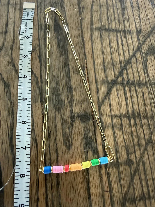 Rainbow Vinyl and Gold Chain Fixed Necklace, 16"