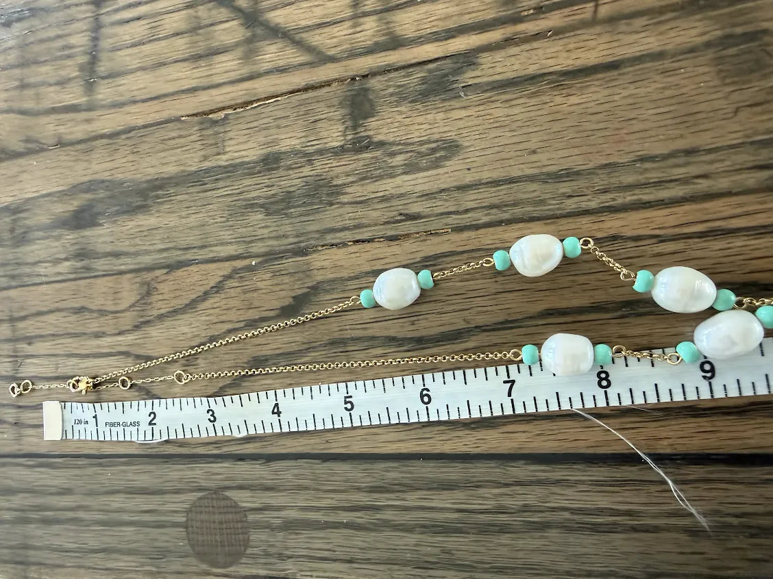 Kate Spade Gold Toned Pearl & Turquoise Adjustable Necklace 16"-19"