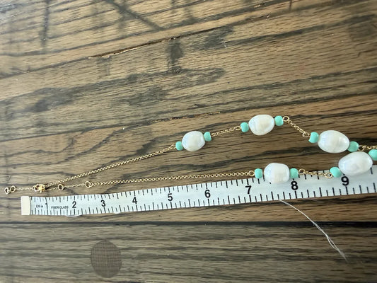 Kate Spade Gold Toned Pearl & Turquoise Adjustable Necklace 16"-19"