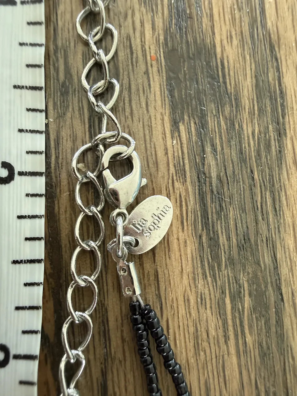 Lia Sophia Black Teardrop Stone on Clear and Black Bead Adjustable Necklace, 18"-20"