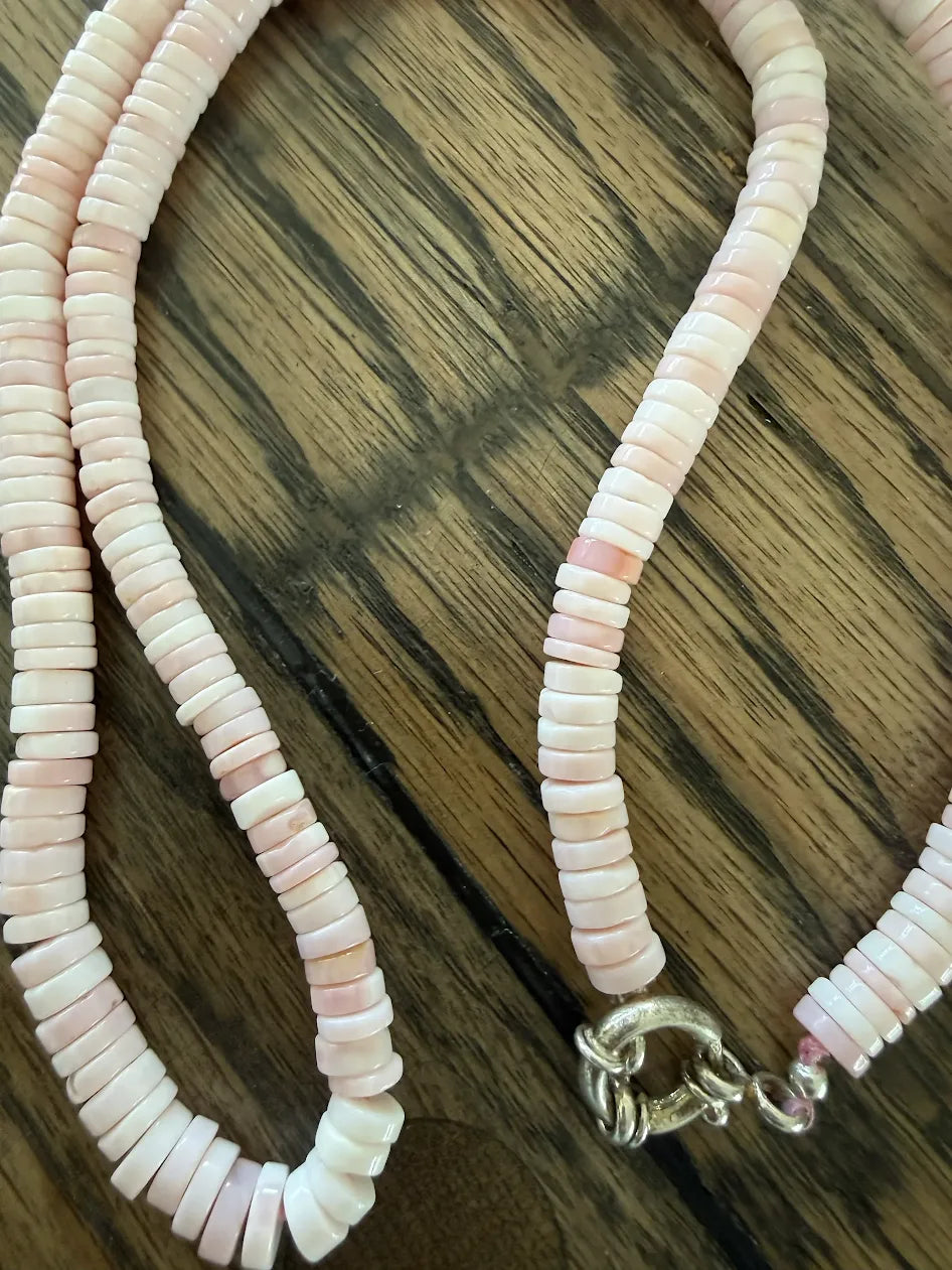 Light Pink Opal Necklace with Sterling Silver Enhancer Clasp, 24"