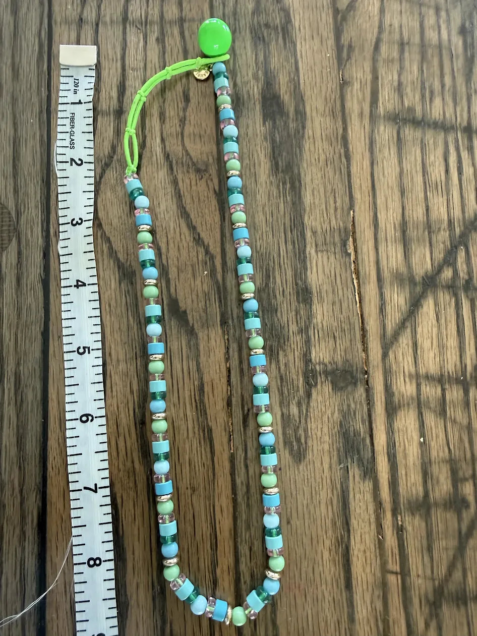 BaubleBar Green and Blue Bead Adjustable Necklace, 16"-18"