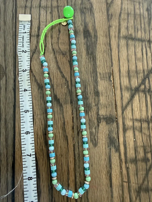 BaubleBar Green and Blue Bead Adjustable Necklace, 16"-18"