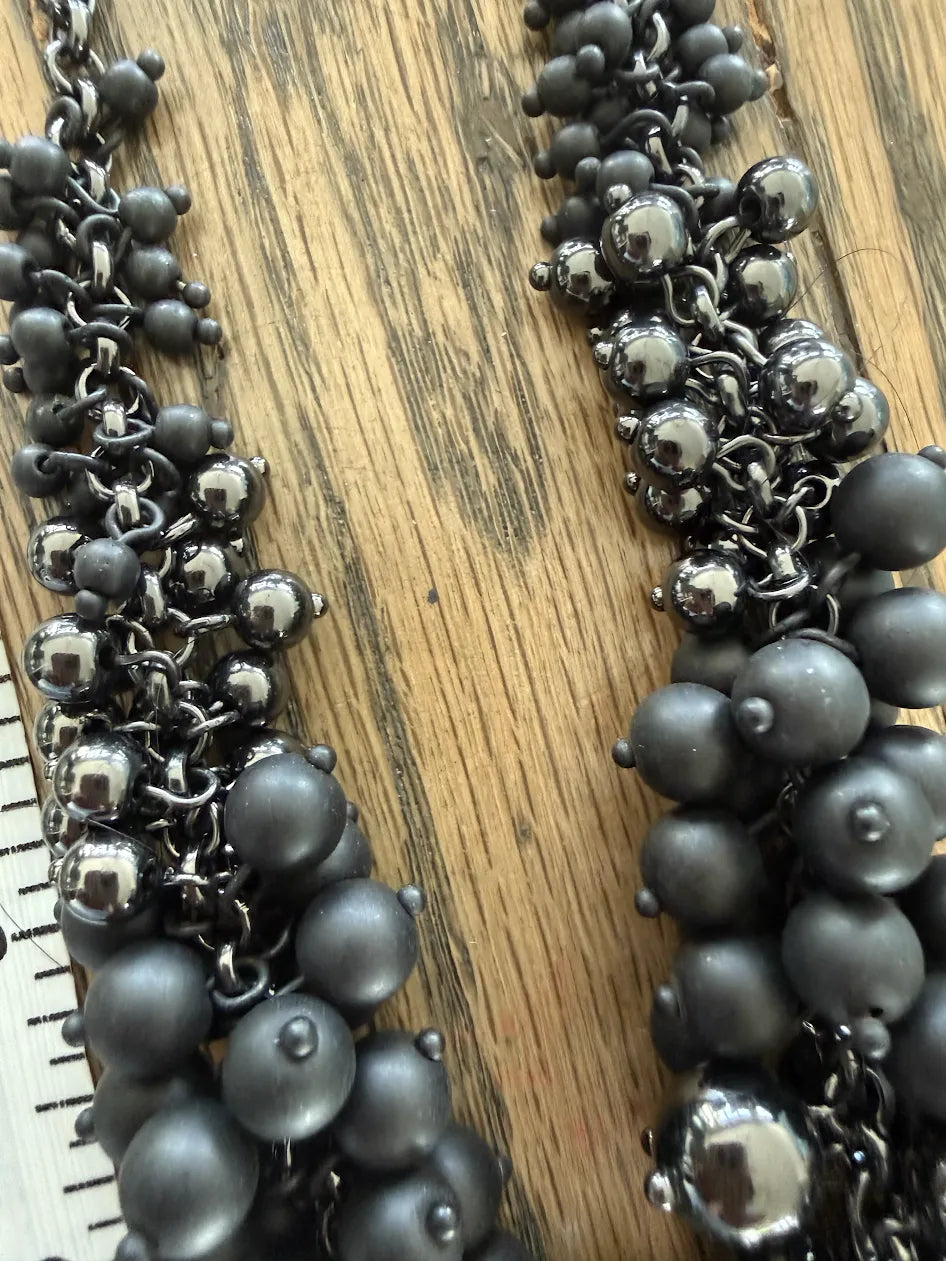 Lia Sophia Black Beaded Cluster Statement Bib Adjustable Necklace, 18"-20"