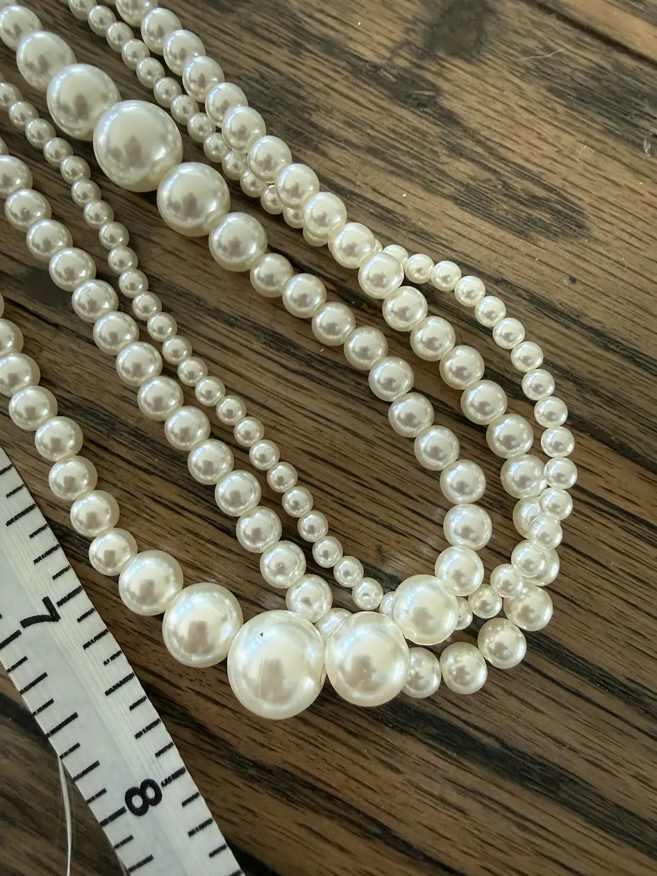 Multi Chain Pearls Necklace, 18"