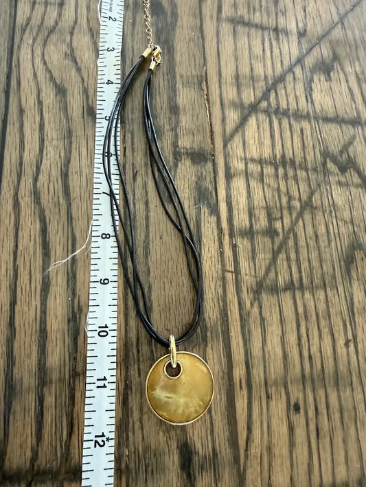 Gold Pendant on Black Multi Rope Adjustable Necklace, 17"-20"