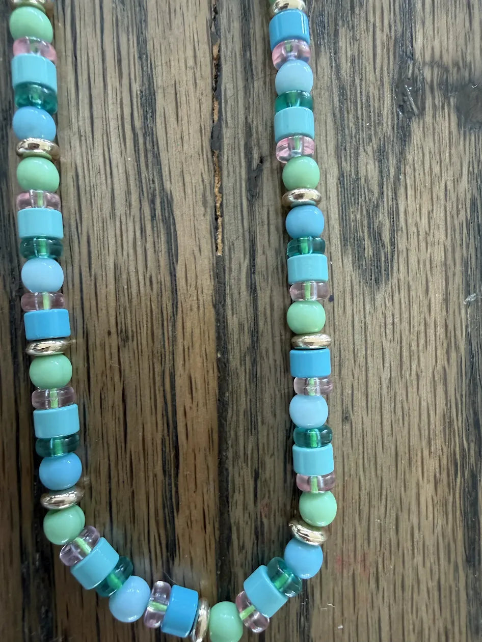 BaubleBar Green and Blue Bead Adjustable Necklace, 16"-18"