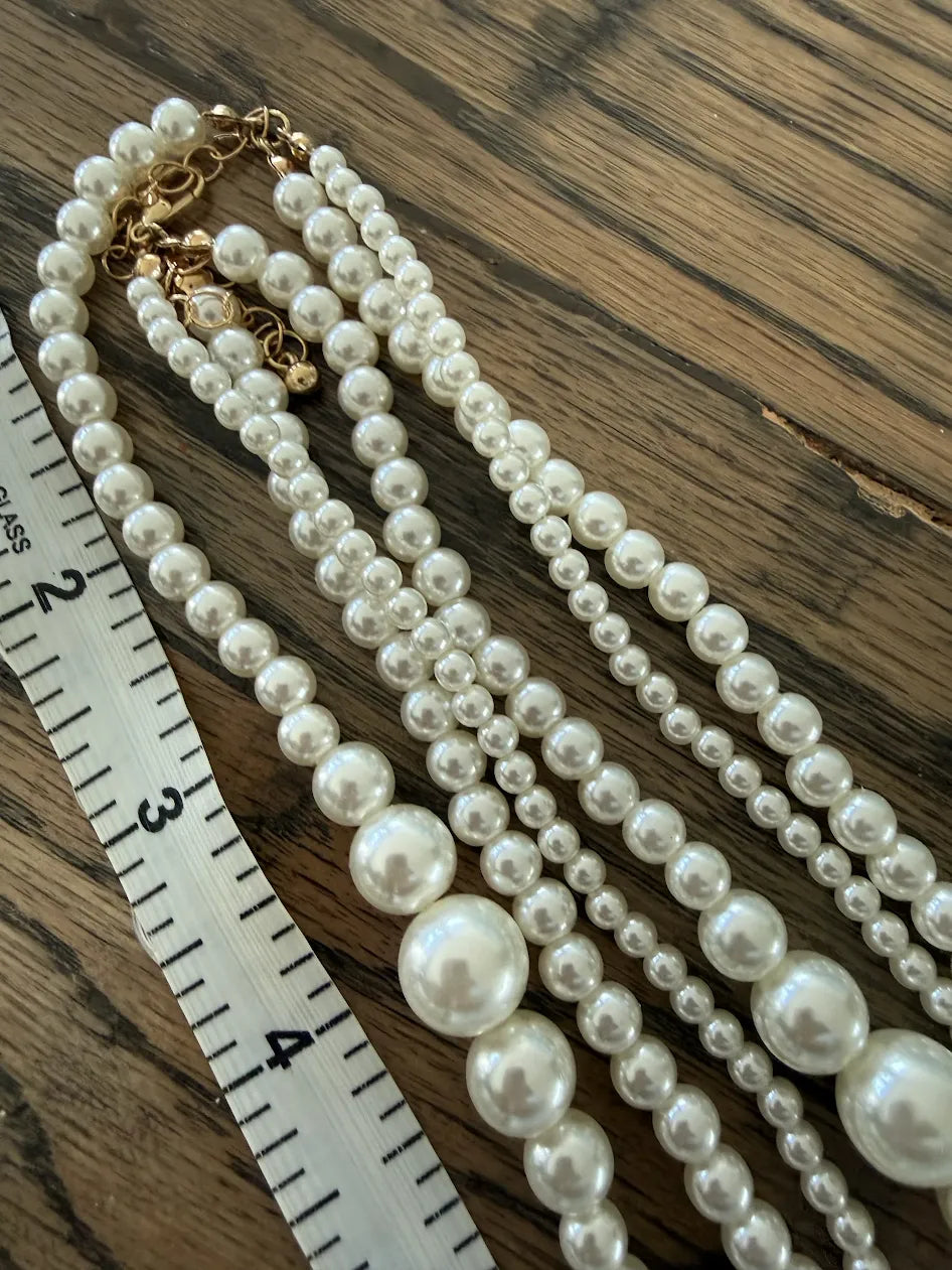 Multi Chain Pearls Necklace, 18"