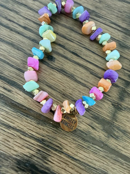 Kinsley Armelle Pastel Rainbow Chip Bead Gold Spacers Bracelet