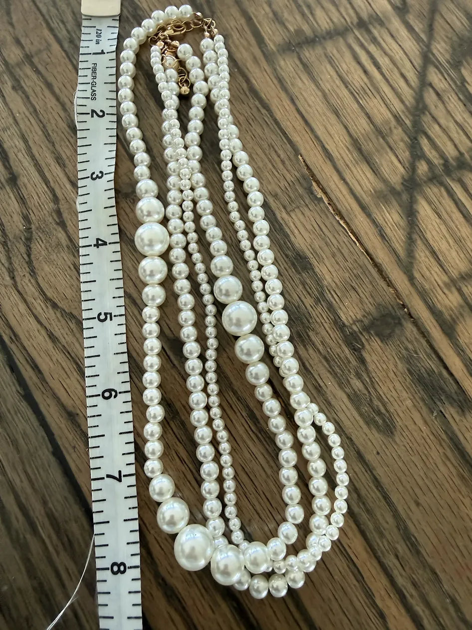 Multi Chain Pearls Necklace, 18"