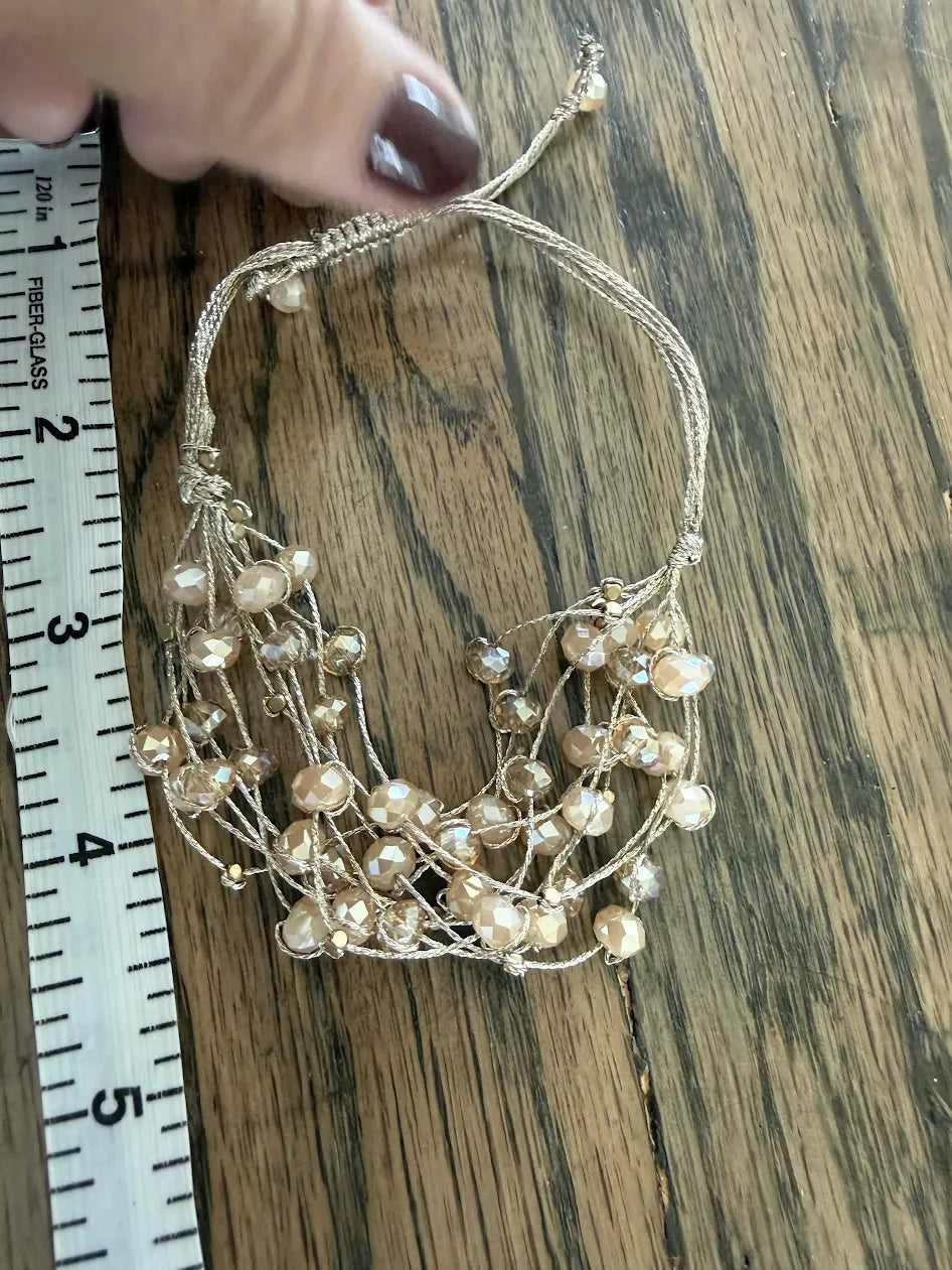 Beige Champagne Cluster Bead Adjustable Bracelet
