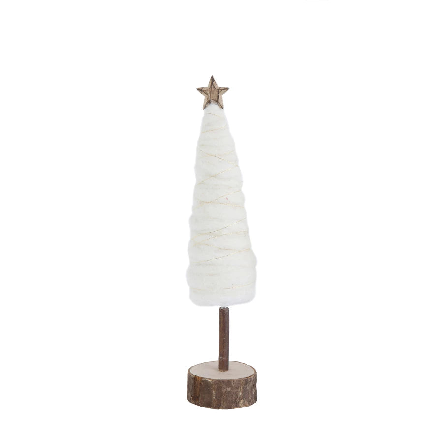 Wool Christmas Tree with Star and Wood Base